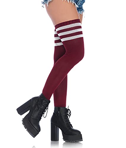 Leg Avenue womens Athletic Three Striped Knee High Socks Costume Accessories, Burgundy, One Size US