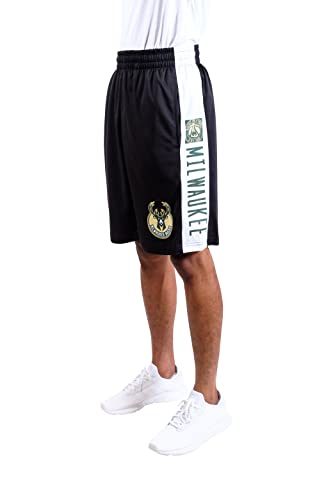 Ultra Game NBA Milwaukee Bucks Mens Mesh Basketball Shorts, Black, XX-Large
