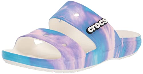 Crocs Unisex-Adult Classic Tie Dye Two-Strap Sandals, Rainbow Galaxy, 13 Men/15 Women