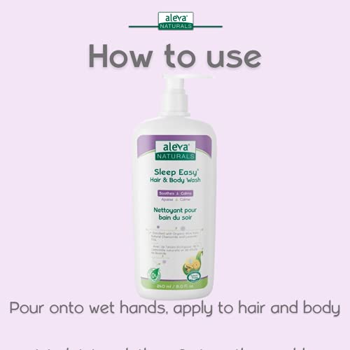 Aleva Naturals Hypoallergenic Sleep Easy Baby Hair and Body Wash for Kids and Toddlers, Plant-Based Organic Aloe Vera Formula with Lavender Scent, Gentle on Eyes and Sensitive Skin - 8 Fl Oz