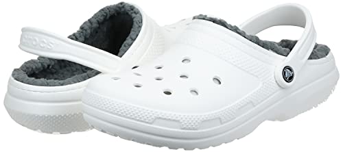 Crocs Unisex Men's and Women's Classic Lined Clog | Fuzzy Slippers, White/Grey 2, 3 US