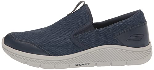 Skechers Men's Go Walk Arch Relaxed Fit Canvas Slip On Golf Shoe Sneaker, Navy/Gray, 8.5