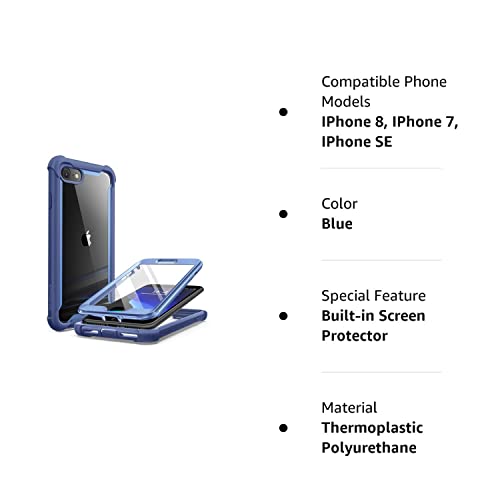 i-Blason Ares Case for iPhone SE 2022 (3rd Gen), [Built-in Screen Protector] Dual Layer Rugged Clear Bumper Case for iPhone SE 2022/ iPhone SE 2020/ iPhone 8/ iPhone 7 (Blue)