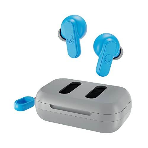 Skullcandy Dime 2 True Wireless In-Ear Bluetooth Earbuds, Use with iPhone and Android. Charging Case, Tile, and Microphone. Best for Gym, Sports, and Gaming, IPX4 Sweat and Dust Resistant - Grey/Blue