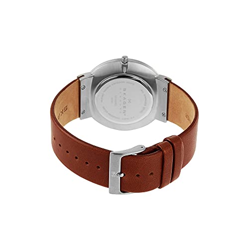 Skagen Men's Ancher Quartz Analog Stainless Steel and Leather Watch, Color: Silver/Brown (Model: SKW6082)