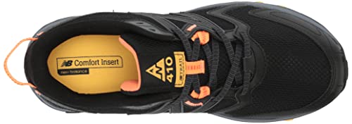 New Balance Men's 410 V7 Trail Running Shoe, Black/Grey/Orange, 8