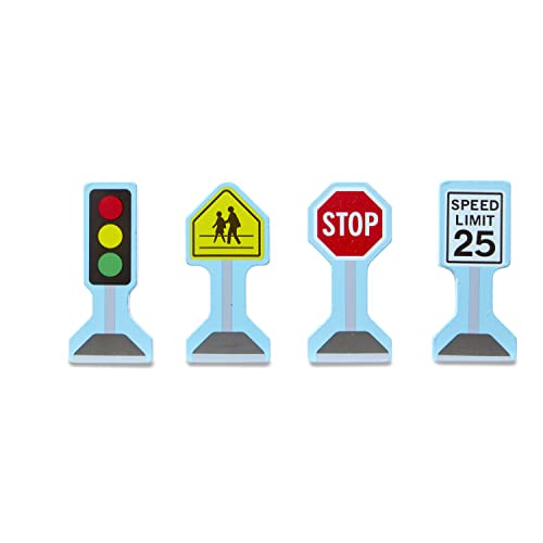 Melissa and Doug 18-Piece Wooden Take-Along Tabletop Town, 4 Rescue Vehicles, Play Pieces, Bridge