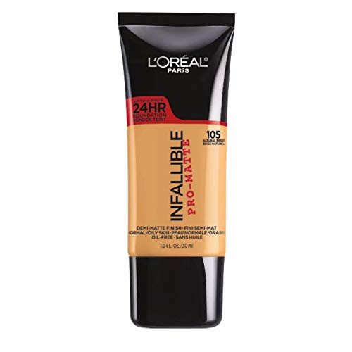 L'Oreal Paris Makeup Infallible Pro-Matte Liquid Longwear Foundation, 105 Natural Beige, 1 fl; oz.