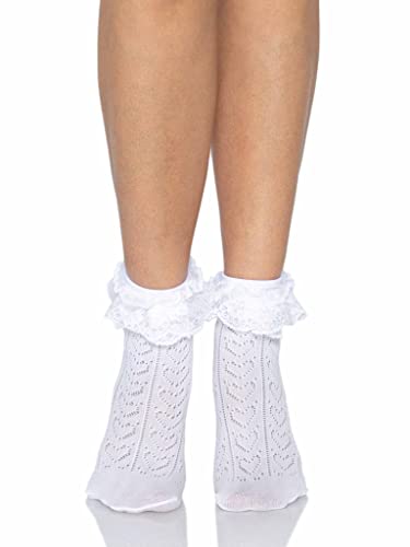 Leg Avenue Women's Lace Ruffle Anklet Socks, White, One Size