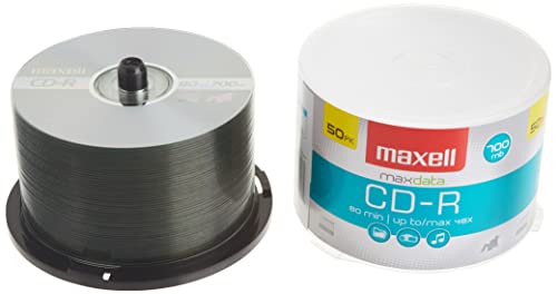 Maxell MAX648250 Branded CD Recordable Media, CD-R, 48x, 700 MB, 50 Pack Spindle for Most CD Recorders 40X Speed Certified Recording Silver