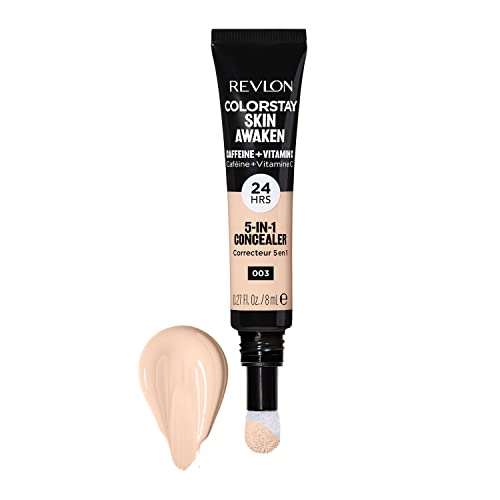 Revlon ColorStay Skin Awaken 5-in-1 Concealer, Lightweight, Creamy Longlasting Face Makeup with Caffeine and Vitamin C, For Imperfections, Dark Circles and Redness, 003 Cool Ivory, 0.27 fl oz