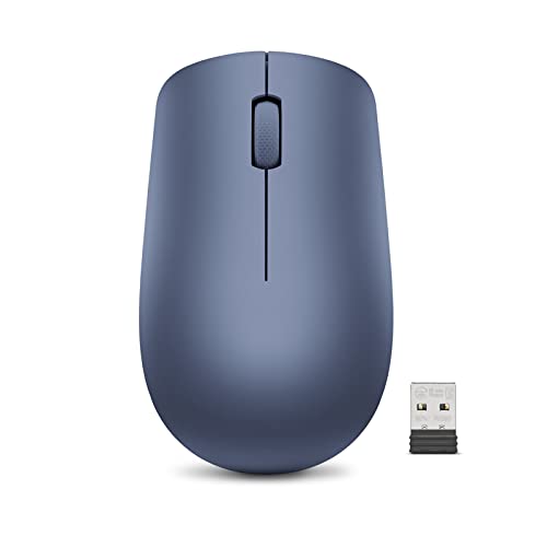 Lenovo 530 Wireless Mouse with Battery, 2.4GHz Nano USB, 1200 DPI Optical Sensor, Ergonomic for Left or Right Hand, Lightweight, GY50Z18986, Abyss Blue