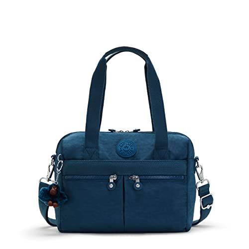 Kipling Women's Klara Handbag, Organize Accessories, Removable Shoulder Strap, Dual Carry Handles, Crinkle Nylon Bag, Night Teal Tonal