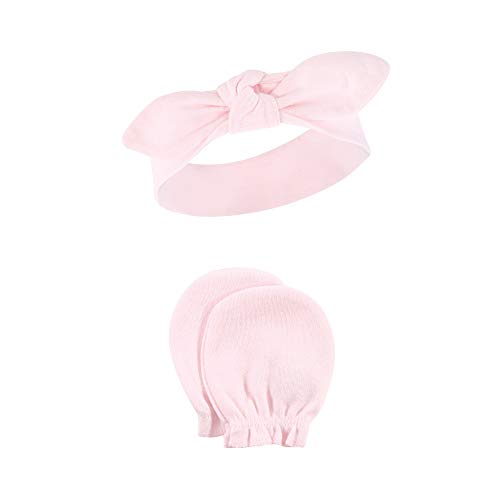 Hudson Baby Infant Girl Cotton Headband and Scratch Mitten Set Lace Medallion, 0-6 Months