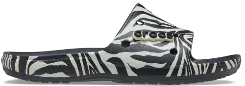 Crocs Unisex Classic Graphic Slide Sandals, Black/Zebra Print, 13 US Women