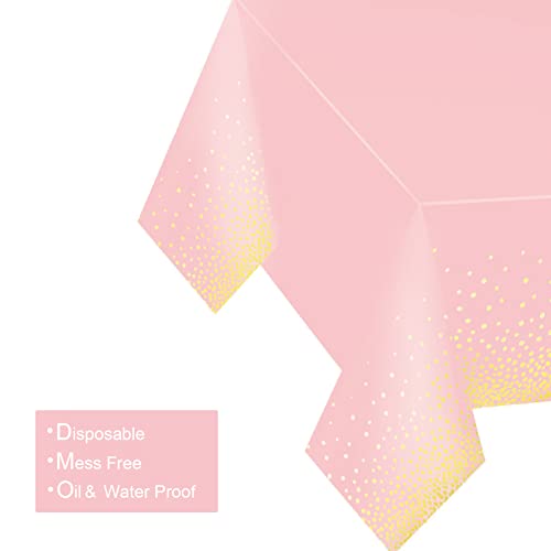 Gexolenu 2 Pack Premium Pink and Gold Disposable Plastic Tablecloth for Rectangle Tables(54' x 108'), Disposable Waterproof Table Cover for Birthday, Graduation, Gold Table Cloths Party Supplies