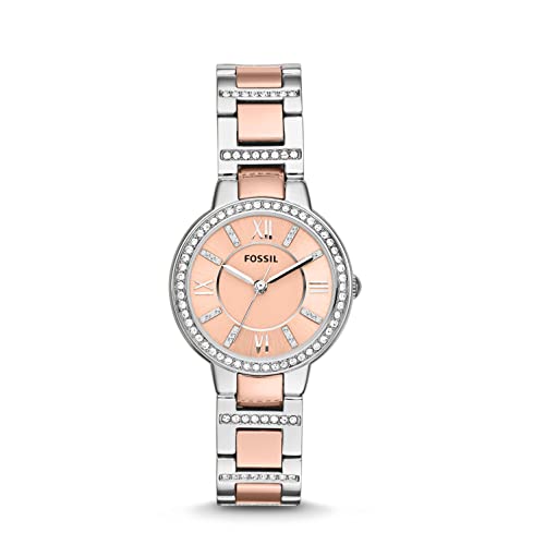 Fossil Women's Virginia Quartz Stainless Steel Three-Hand Watch, Color: Rose Gold/Silver (Model: ES3405)