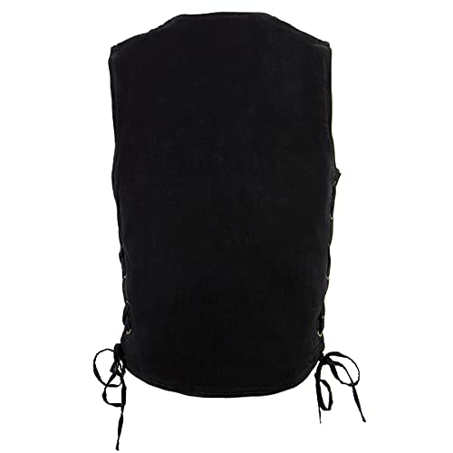 Milwaukee Leather DM1315 Men's Black Denim Classic Side Lace Snap Front Vest - Large
