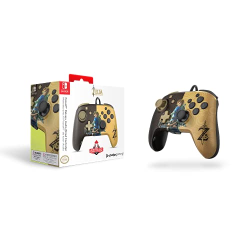 PDP Gaming Faceoff Deluxe+ Wired Switch Pro Controller - Zelda Breath of the Wild - Link - Gold / Black - Official Licensed Nintendo - Customizable buttons and paddles - Ergonomic Controllers