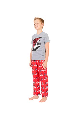 Ultra Game NBA Portland Trail Blazers Youth 2 Piece Pjs Lounge Pants and Tee Set, Team Color, 10/12