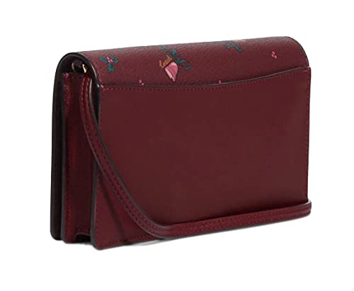 COACH Women's Anna Foldover Clutch Crossbody Bag (Printed Canvas - Holiday Bells Print - Black Cherry)
