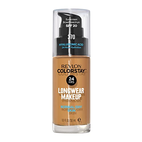 Liquid Foundation by Revlon, ColorStay Face Makeup for Normal and Dry Skin, SPF 20, Longwear Medium-Full Coverage with Natural Finish, Oil Free, 370 Toast, 1 Fl Oz