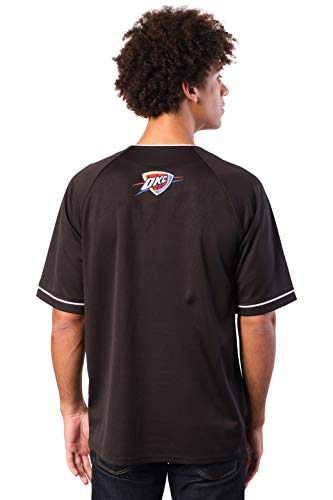 Ultra Game NBA Oklahoma City Thunder Mens Mesh Button Down Baseball Jersey Tee Shirt, Black, X-Large