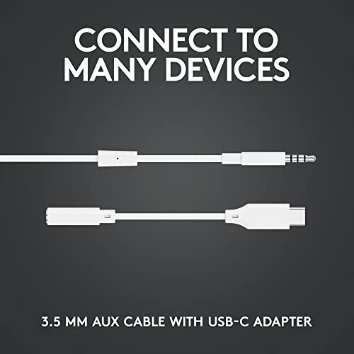 Logitech G333 Gaming Earphones with Dual Audio Drivers, in-line mic and Volume Control, Compatible with PC/PS/Xbox/Nintendo/Mobile with 3.5mm Aux or USB-C Port - White