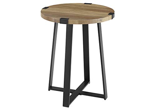 Walker Edison Anastasia Modern Metal Wrap X Base Accent Table, 18 Inch, Rustic Oak