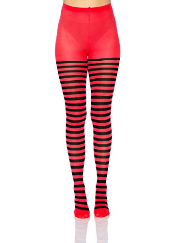 Leg Avenue Women's Nylon Striped Tights, Black/Red, One Size