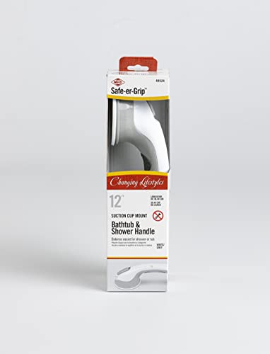 Safe-er-Grip Safe-er-Grip Changing Lifestyles Suction Cup Grab Bars for Bathtubs and Showers; Safety Bathroom Assist Handle, White and Grey, 12 inches