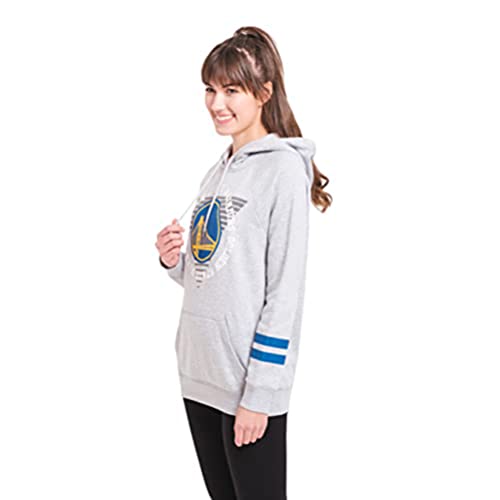 Ultra Game NBA Golden State Warriors Womens Soft Fleece Pullover Hoodie Sweatshirt With Varsity Stripe, Heather Gray, Large