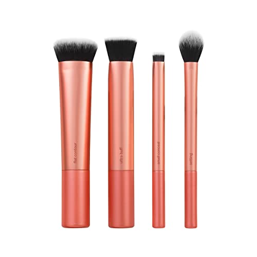 Real Techniques Face Base Makeup Brush Kit, For Concealer, Foundation, and Contour, Works With Liquid, Cream and Powder Products, Staples For Blending and Buffing, 4 Piece Set