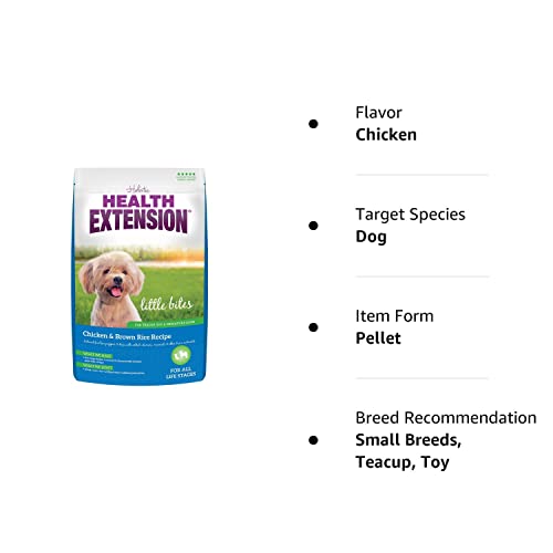 Health Extension Little Bites Dry Dog Food, Natural Food with Added Vitamins and Minerals, Suitable for Teacup, Toy and Miniature Dogs, Chicken and Brown Rice Recipe (10 Pound / 4.5 Kg)