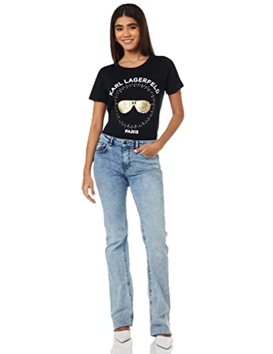 Karl Lagerfeld Paris womens Short Sleeve Sequin Sunglass Tee T Shirt, Sequin Sunglass Black, Medium US