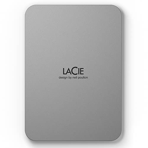 LaCie Mobile Drive 2TB External Hard Drive Portable HDD - Moon Silver, USB-C 3.2, for PC and Mac, Post-Consumer Recycled, with Adobe All Apps Plan and Rescue Services (STLP2000400)