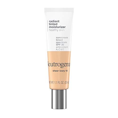 Neutrogena Healthy Skin Radiant Tinted Facial Moisturizer with Broad Spectrum SPF 30 Sunscreen Vitamins A, C, and E, Lightweight, Sheer, and Oil-Free Coverage, Sheer Ivory 10, 1.1 fl. oz