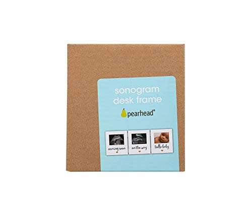 Pearhead Triple Sonogram Keepsake Photo Frame, Baby Ultrasound Tabletop Picture Frame, Gender-Neutral Baby Nursery Décor, Pregnancy to Newborn Photo Frame, White