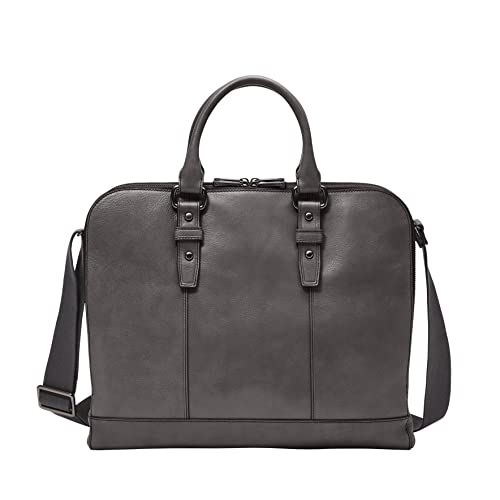 Fossil Men's Dillon Leather Briefcase Messenger Device Pilot Bag, Lead Gray , (Model: MBG9583109)