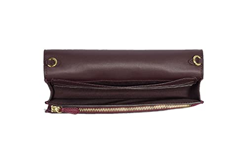 COACH Women's Anna Foldover Clutch Crossbody Bag (Printed Canvas - Holiday Bells Print - Black Cherry)