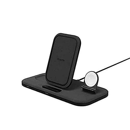 mophie 3-in-1 Wireless Charging Stand for Apple iPhone, AirPods/AirPods Pro and Watch, 7.5W Fast Charging, Stylish Gloss Finish, Portrait or Landscape Smartphone Charging Mode, Black