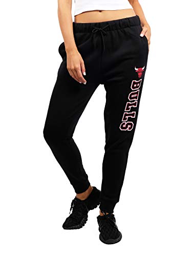 Ultra Game NBA Chicago Bulls Womens Jogger Pants Active Basic Fleece Sweatpants , Black, Small