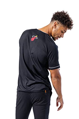 Ultra Game NBA Miami Heat Mens Mesh Button Down Baseball Jersey Tee Shirt, Black, XX-Large