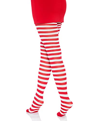 Leg Avenue Women's Plus Size Nylon Striped Tights, White/Red, 3X-4X
