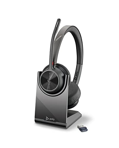 Poly Voyager 4320 UC Wireless Headset and Charge Stand (Plantronics) - Stereo Headphones w/Noise-Canceling Boom Mic - Connect PC/Mac/Mobile via Bluetooth - Microsoft Teams Certified - Amazon Exclusive
