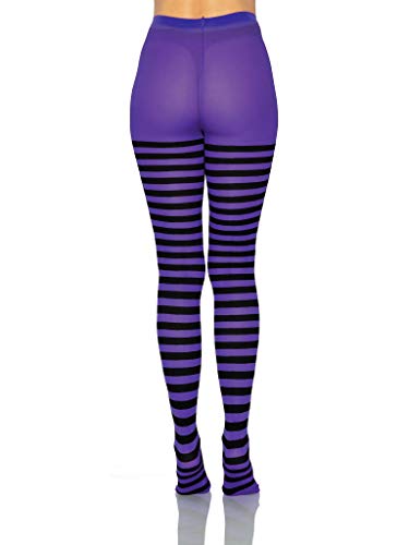 Leg Avenue Women's Nylon Striped Tights, Black/Purple, One Size