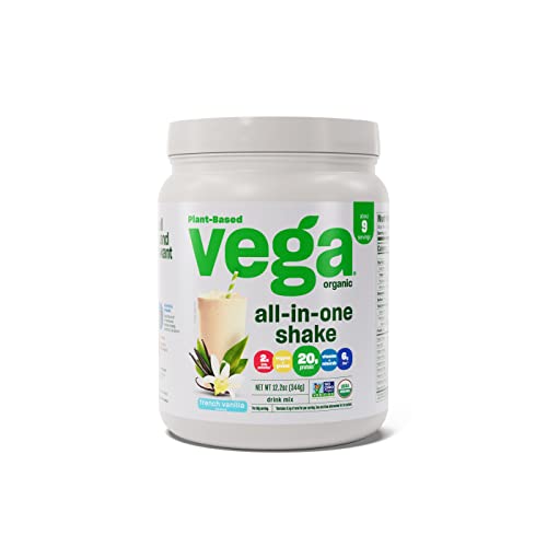 Vega Organic All-in-One Vegan Protein Powder French Vanilla (9 Servings) Superfood Ingredients, Vitamins for Immunity Support, Keto Friendly, Pea Protein for Women and Men, 12.2oz (Packaging May Vary)
