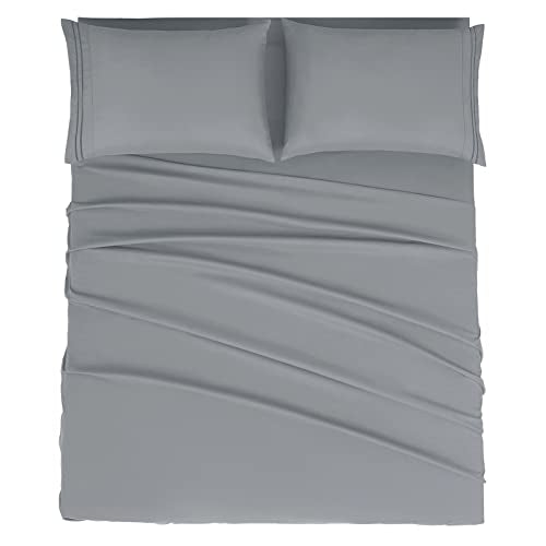 Mejoroom Queen Size Sheet Set - Hotel Luxury 1800 Bedding Sheets and Pillowcases - Deep Pocket Fitted Sheet, Hypoallergenic, Wrinkleand Breathable, Fade Resistant - 4 Piece (Queen,Grey)