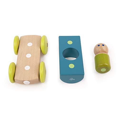 3 Piece Tegu Magnetic Racer Building Block Set, Teal