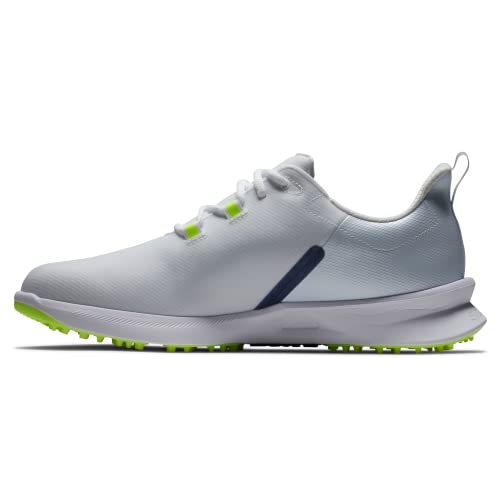 FootJoy Men's FJ Fuel Sport Golf Shoe, White/Navy/Bright Yellow, 10.5